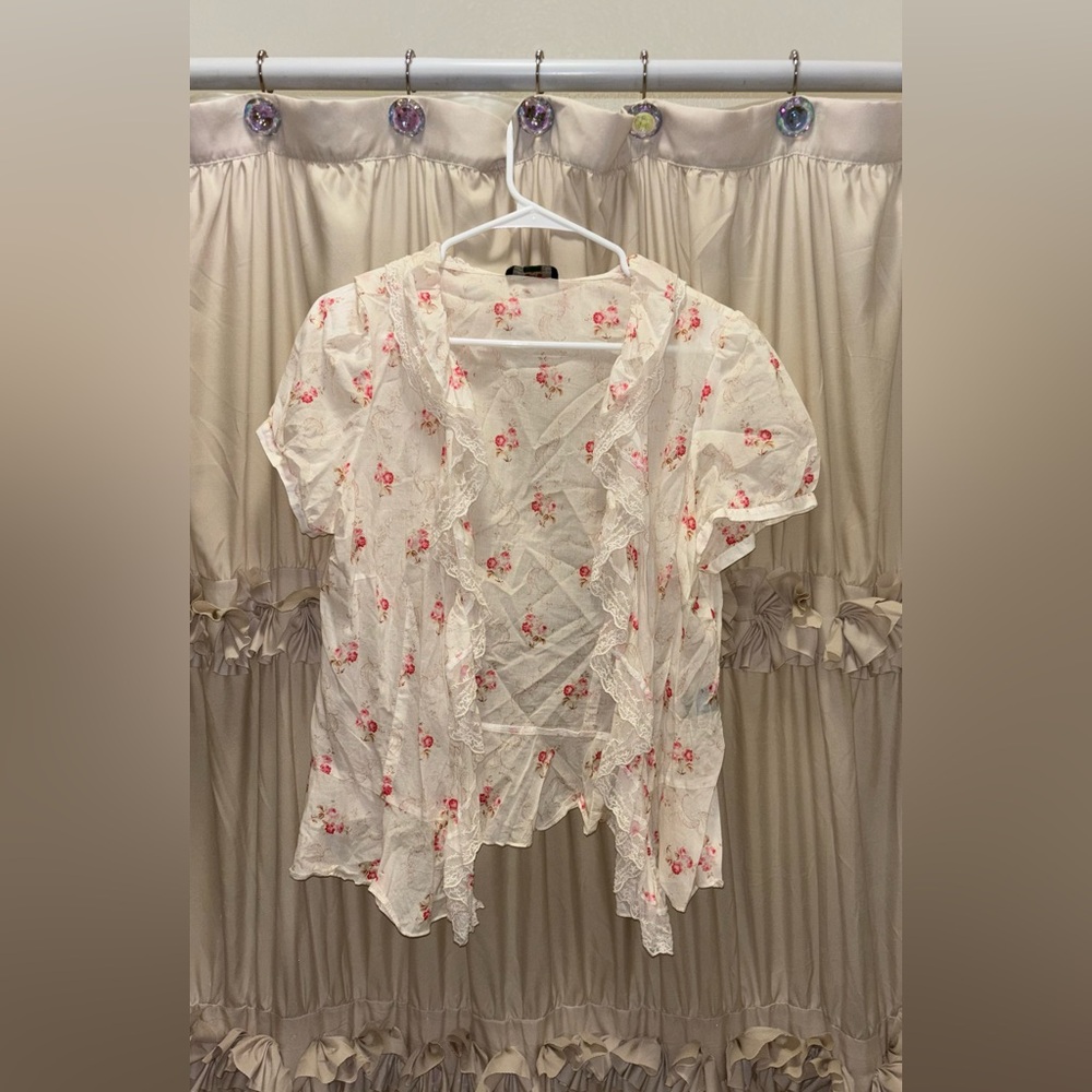 Floral Lace Trim Women's Short Cardigan Top